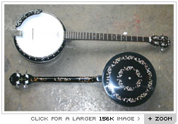 vintage eko banjos with custom inlays - click for large image